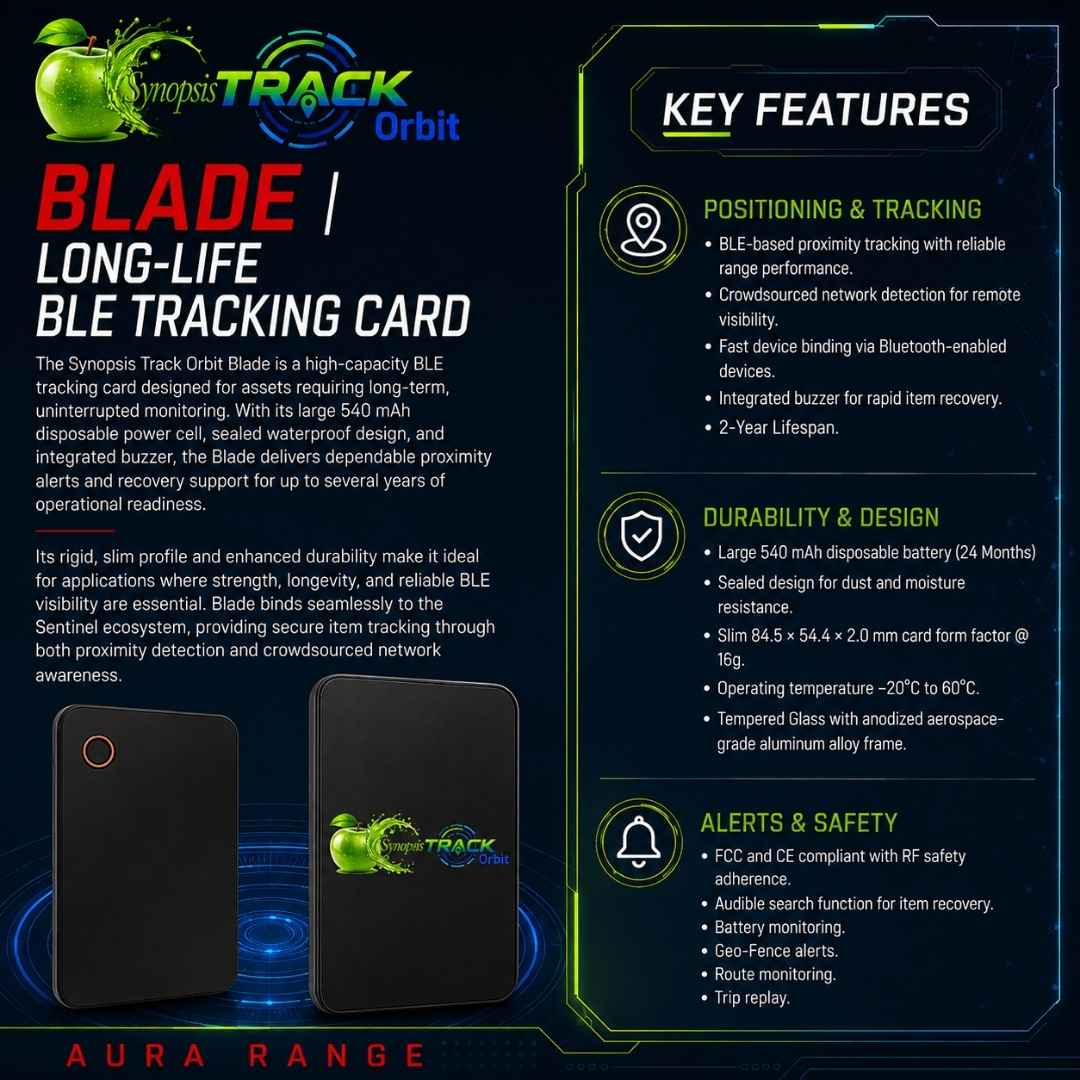 synopsis track blade – long life ble tracking card + platform access synopsis track blade – long life ble tracking card + platform access