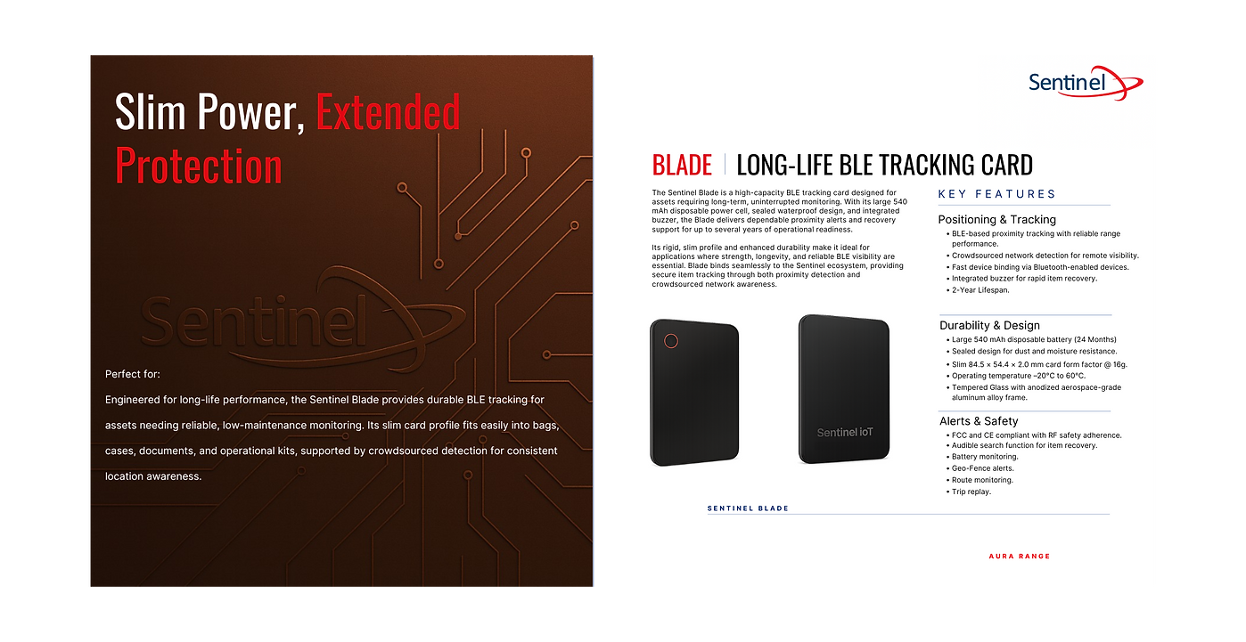 sentinel blade – long life ble tracking card + platform access sentinel blade – long life ble tracking card + platform access
